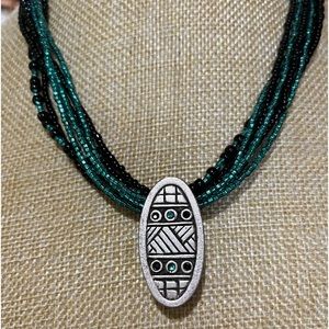 Chico’s Tribal Inspired Multi-Strand Turquoise Color Beaded Pendant Necklace